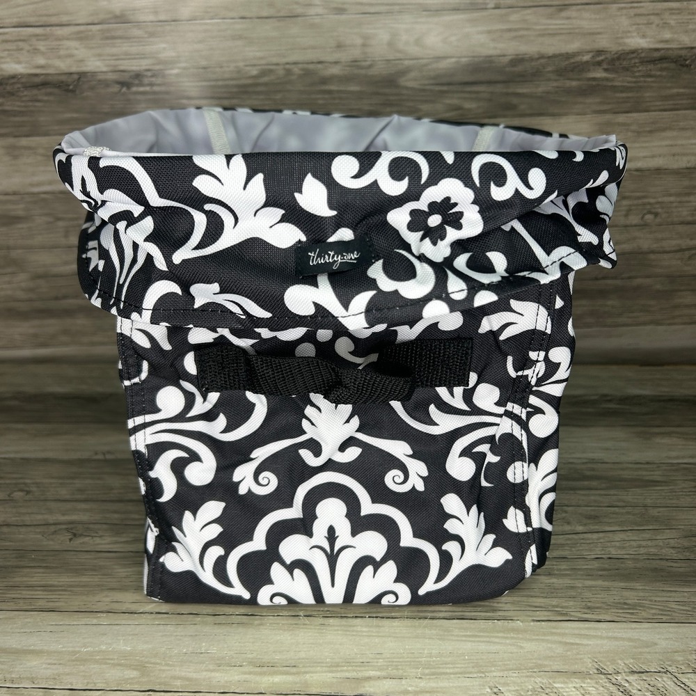 Thirty-One Collapsible Mini Utility Tote Bin Black Parisian Pop Storage‎